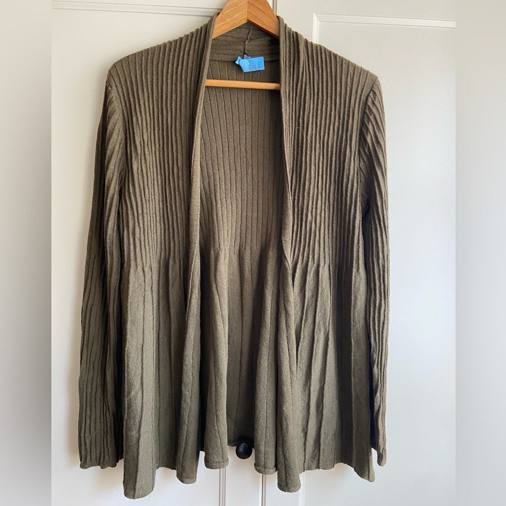 Eileen Fisher Olive Knit Wool Cardigan Size M